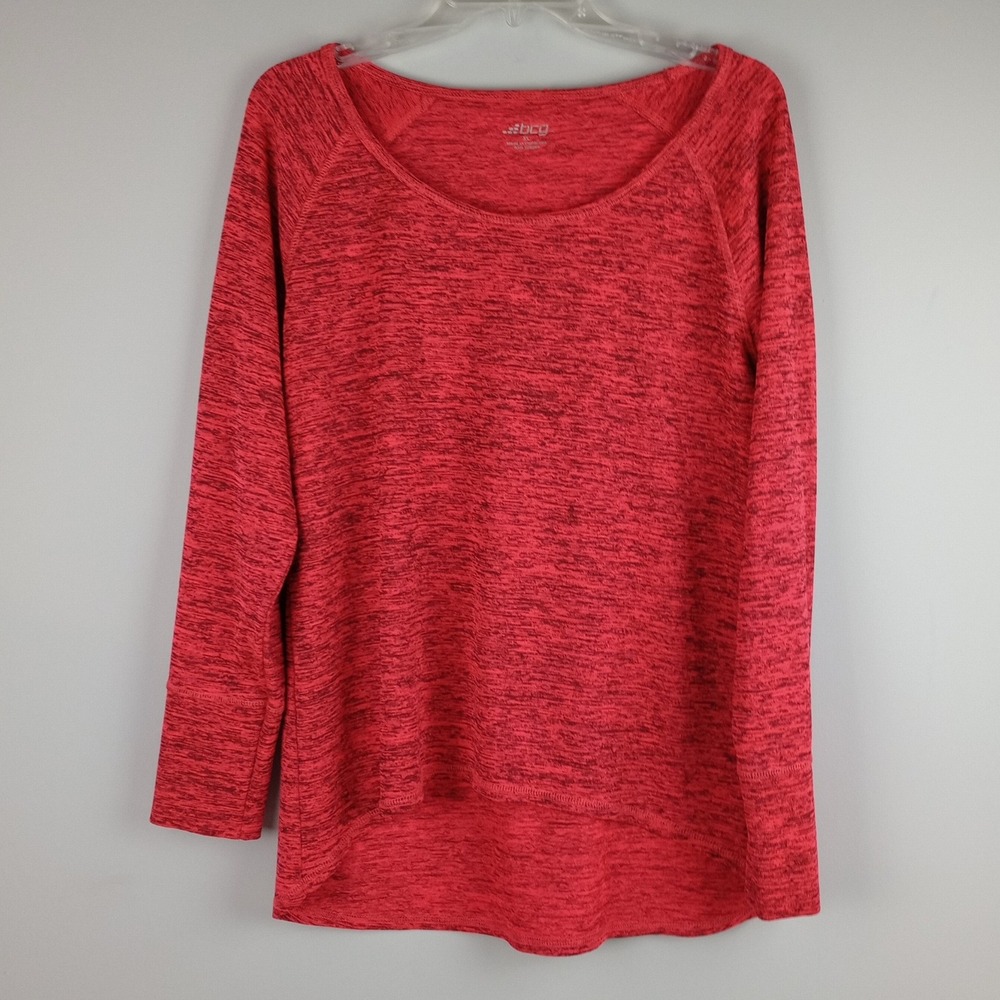 BCG Womens XL Red Space Dye Hi-Low Stretch Activewear Raglan High Low Top Shirt
